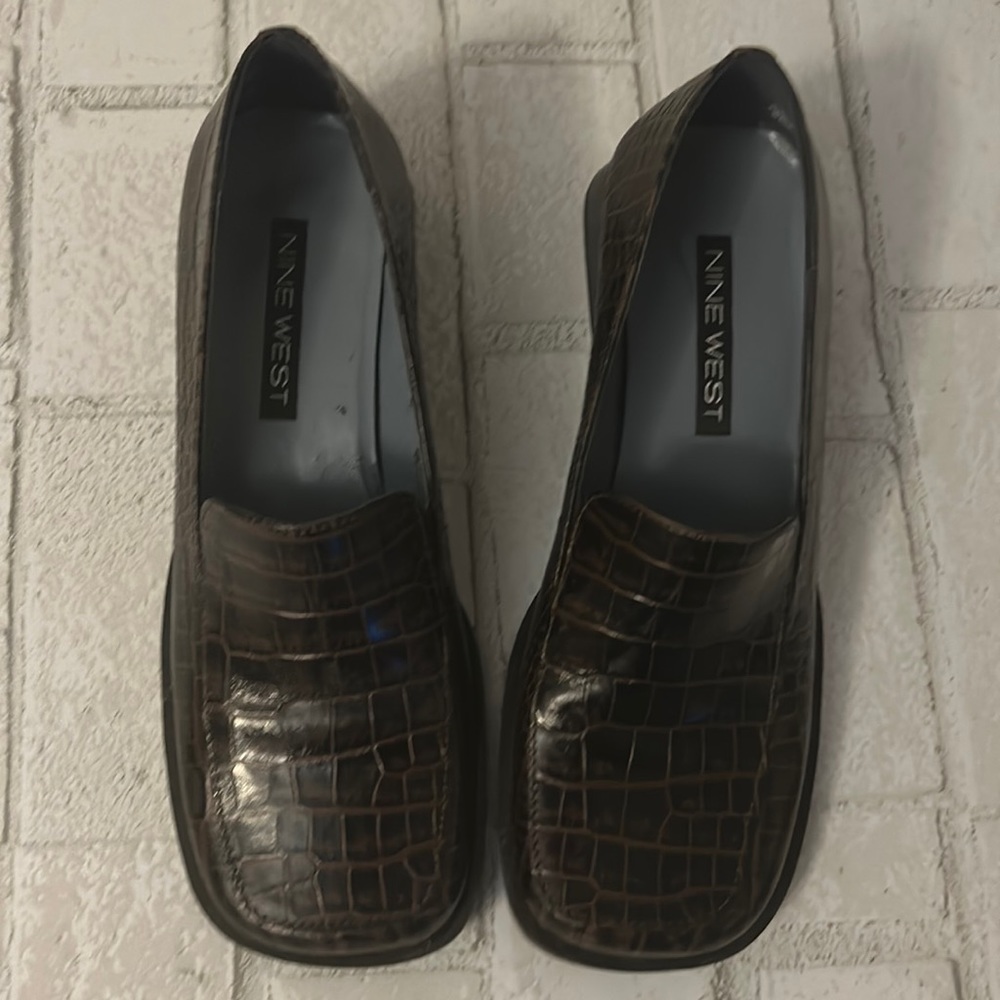 Nine West Women’s Faux Leather Brown Slide On Loafers Size 6.5 M